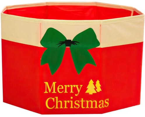 Kronabelle Collare base per albero di Natale, 17 x 11 cm, copertura in tessuto non tessuto rosso con design a fiocco, protezione per albero di Natale e scatola portaoggetti