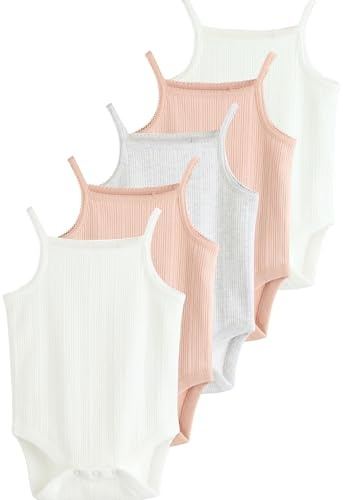 NEXT Confezione da 5 body per neonati, Articoli per Neonati, senza maniche e con spalline sottili in 100% cotone Pink pointelle 9-12 Mesi
