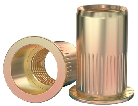 GUEEYUAW 100 Piezas Tuercas Remachables, M6 Cabeza Plana Remaches Roscados, Insertos de Rosca de Acero al Carbono Galvanizado para metal y placas de plástico