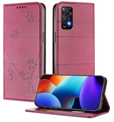 XINYEXIN Custodia in Pelle per Xiaomi Redmi Note 11 Pro 5G/4G/12 Pro 4G | Rosso, Cover a Libro, Portafoglio, Blocco RFID, Slot per Carte, Chiusura Magnetica, Supporto, Antiurto