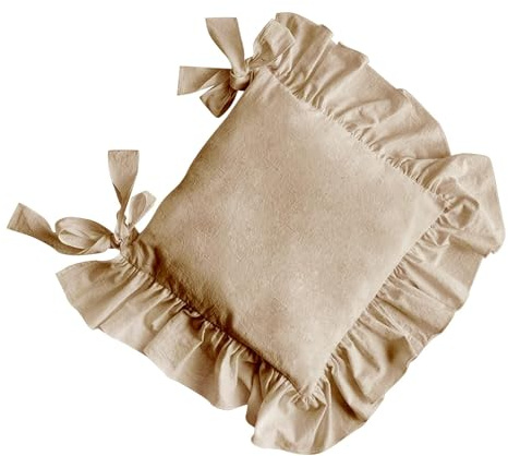 LOVIVER Stuhlkissen mit Rüschen, bequemes, waschbares Sitzkissen mit Baumwollfüllung, 15,75 x 15,75 Zoll, für die Dekoration von Esszimmerzeremonien, Braun