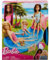 Coffret Accessoire pour Barbie - Piscine de Reve avec Toboggan Rose + Poupee Glamour Blonde - Set Jouet Fille + 1 Carte Animal