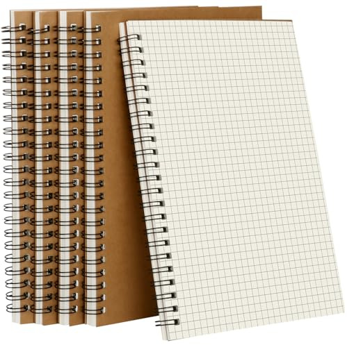5 Stück Spirale Notizblock, Notizbuch A5 Kariert,60 Blatt Spiralblock Heft | Spirale Notizblock, Schreibblock, Kraft Cover Notizblock fur Büro und Schule, Rückkehr zur Schule, 14,5 X 21CM