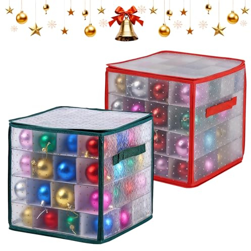 eupdd Weihnachtskugeln Aufbewahrung: 2 Stück 30x30x30cm Christbaumkugeln Aufbewahrung Aufbewahrungsbox für 64 Weihnachtskugeln Festliche Dekoration Wohnzimmer