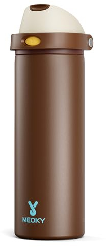 24 oz Insulated Water Bottle with Straw: Meoky Stainless Steel Metal Water Bottle with 2-in-1 Lid - Leak Proof, Cold for 24 Hours, Fits in Car Cup Holder, BPA-Free for Travel Sports Gym, Cocoa