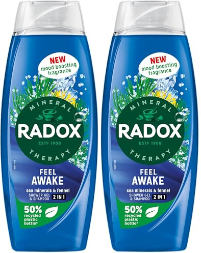Radox Mineral Therapy Feel Awake 2-in-1 Body Wash & Shampoo Shower Gel with a sea mineral & fennel fragrance for a refreshing experience 6x 450 ml (Pack of 2)