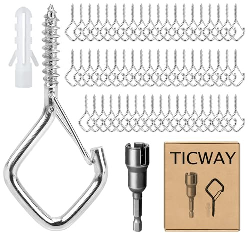 Ticway 60 PCS Q-Hanger Hooks for String Lights, Ceiling Hangers for Plants Wind Chimes, Christmas Decorations Outdoor Hooks 304 Stainless Steel