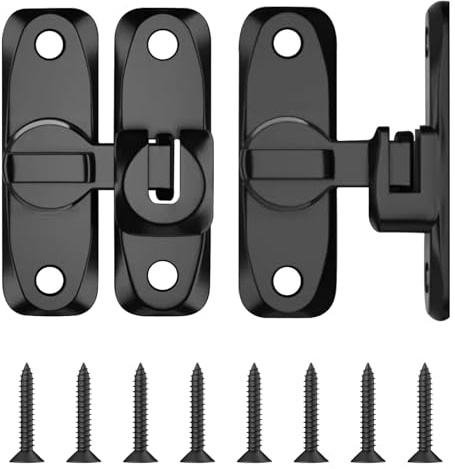 Bcautay 2 Pcs Flip Sliding Barn Door Lock, 90/180 Degree Sliding Door Lock Small Latch Anti Theft Door Lock Flat Lock Door for barn,Garden,Bathroom,Outdoor,Garage,Window,Sliding Door (Black)