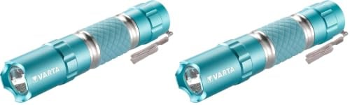 VARTA Taschenlampe LED inkl. 1x AA Batterie, Lipstick Light, Leuchte, Lampe, Taschenleuchte mit Handschlaufe, Aluminium Gehäuse und Gummigriff, leicht zu finden - leuchtet im Dunkeln, türkis