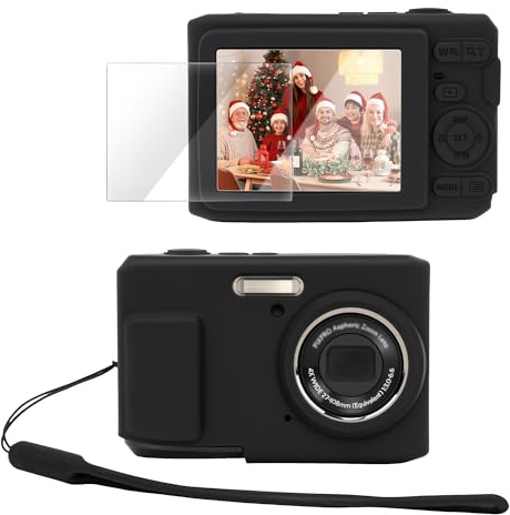 PROfezzion for Kodak PIXPRO FZ45 Silicone Case Protective Cover, Black | Glass Screen Protector and Wrist Strap Included, Slim Fit, Jacket Sleeve Accessories, Fits Kodak FZ45 Digital Camera