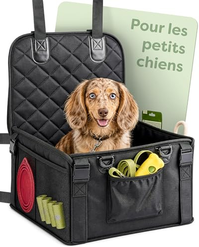 Knupis Extra Stabiler Hunde Autositz Beifahrersitz für Kleine Hunde | Mit 5 Taschen – 4 Befestigungsgurte & Befestigbare Leine – Verstärkte Wände mit Rutschfester Unterseite – Waschbar
