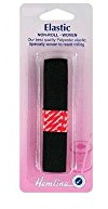 Hemline Woven Non-Roll Elastic – 25mm x 1m Black Waistbands & Heavy-Duty Use Premium Polyester Elastic for Strong & Resilient Resists Rolling & Twisting, Ideal for Sewing & DIY Projects