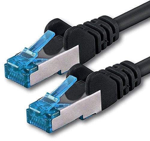 1aTTack.de 10m - nero - 1 pezzo - Rete Cavi Cat6a | S-FTP | CAT 6a | doppia schermatura - certificato GHMT | PIMF | 500MHz | 10000 Mbit/s