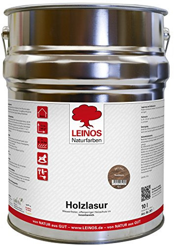 LEINOS 261 Holzlasur für Innen 062 Nussbaum – natürliche, atmungsaktive Lasur auf Wasserbasis für Möbel, Decken und Holzflächen im Innenbereich, offenporig, lösemittelfrei, geruchsarm, 10,0Liter