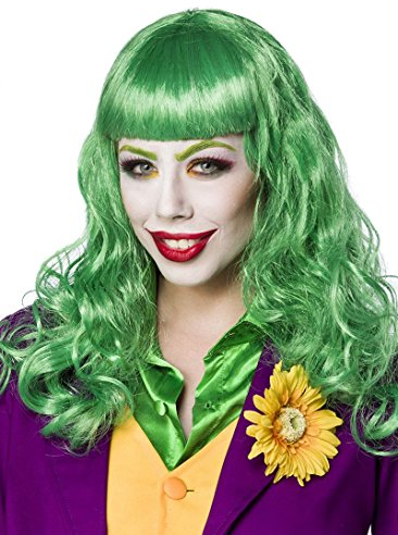 Grüne Damen Langhaar Perücke Wig mit Pony Joker Perücke mit Netz