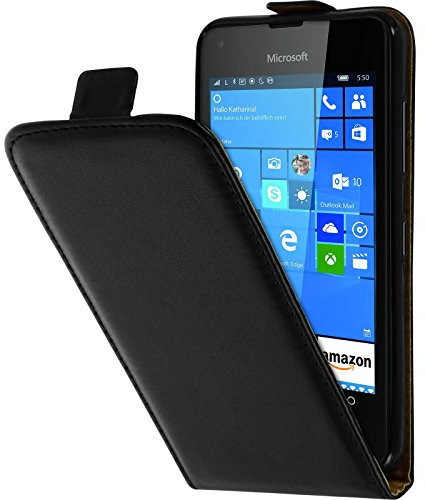 PhoneNatic Couverture en Cuir Artificiel Compatible avec Microsoft Lumia 550 - Flip-Case Noir - Cover Cubierta + Films de Protection