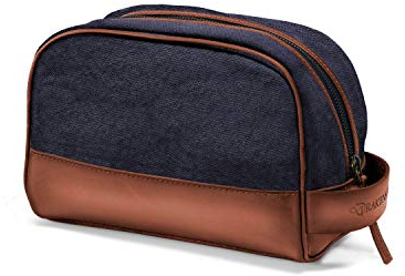 DRAKENSBERG Canvas Kulturbeutel Herren 'Glen' - Klassische Vintage Kulturtasche, Leder, elegant, edel, nachhaltig, 5L - Marine-Blau, DR00197