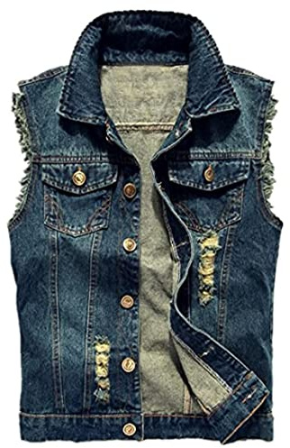 Merciy Giacca Jeans per Uomo Senza Maniche Vintage Strappato Gilet di Jeans da Uomo Fresco Punk Gilet Denim