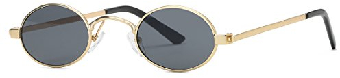 kimorn Sonnenbrille Kleine Runde Metallrahmen Oval Bonbonfarben Unisex Gläser K0577 (Gold&Schwarz)