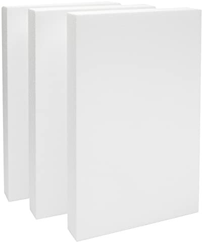Craft Foam Block - 3-Pack Rectangle Polystyrene Smooth Foam Brick - White, 43.2 x 27.9 x 5.1 cm