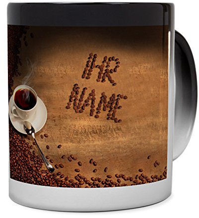 printplanet® Zaubertasse mit Namen personalisiert - Magic Mug - Motiv Kaffeebohnen individuell gestalten - Zauberbecher, magische Kaffeetasse