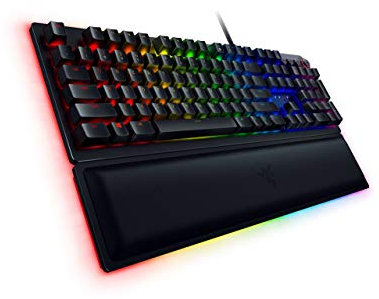Razer Huntsman Elite Gaming Keyboard - [Matte Black]: Opto-Mechanical Purple Key Switches - Instant Actuation - Chroma RGB Lighting - Magnetic Plush Wrist Rest - Dedicated Media Keys & Dial