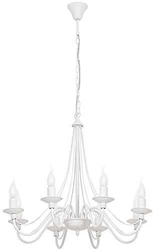 Licht-Erlebnisse Kronleuchter Weiß Metall 8-armig E14 Rustikal opulent ROSABELLA Esstisch Wohnzimmer Lampe Hängeleuchte