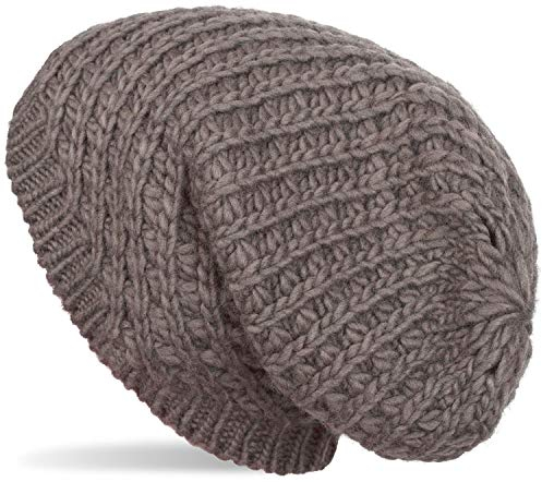 styleBREAKER Unisex Strick Beanie Mütze grob gestrickt, Slouch Longbeanie, Grobstick Winter Strickmütze 04024158, Farbe:Taupe