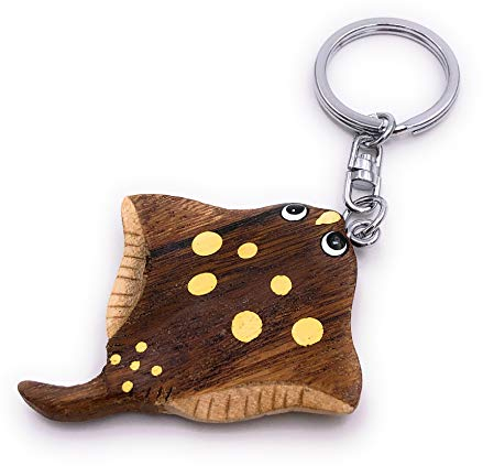 H-Customs Rochen Platt Stachelrochen Fisch Holz Edel Handmade Schlüsselanhänger Anhänger