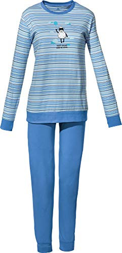 Erwin Müller Damen Schlafanzug, Pyjama, Nachtwäsche Single-Jersey, Streifen Schaf - Bündchen am Ärmel, Saum und Beinen, hautsympathisch, weich Single-Jersey