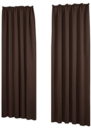 Deconovo Vorhang Blickdicht Gardinen Kälteschutz Wohnzimmer Lärmschutz mit Kräuselband, 220x140 cm(HöhexBreite), Dunkelbraun, 2er Set