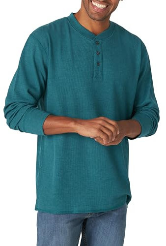 Wrangler Authentics Men's Long Sleeve Waffle Henley Shirt, Atlantic Deep Heather, Large