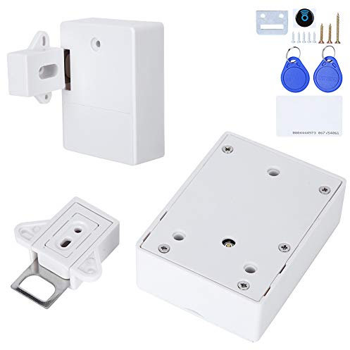 RFID Electronic Cabinet Locks,125KHz ID Card Unlock Smart Cabinet Lock,No Drill Home Security Systems,Smart Wardrobe Lock Keyless for Home Business Cabinets, Drawers, Lockers(White)