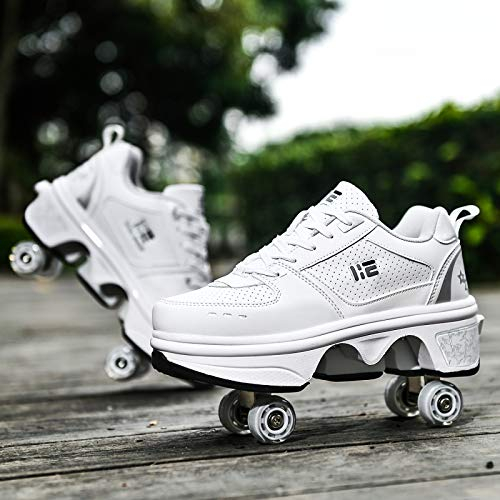 Inline Skates Damen, Roller Skates Verstellbar, 2-in-1-Mehrzweckschuhe, Verstellbare Quad-Rollschuh-Stiefel,EU39