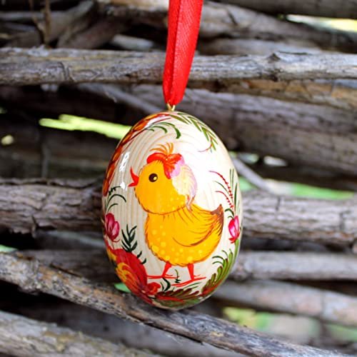 Handbemalte Ostereier aus Holz zum Aufhängen für den Osterstrauch kunstvoll bemalt, Küken und Blumenmuster - Ukrainische Ostereier