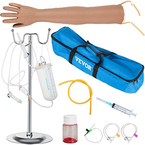 VEVOR Bras d'Entraînement pour Perfusion Intraveineuse, Adulte Peau Foncé en PVC Bras de Formation, Haute Simulation Bras de Pratique de Ponction Veineuse, Kit Complet Modèle Prise de Sang Labo École