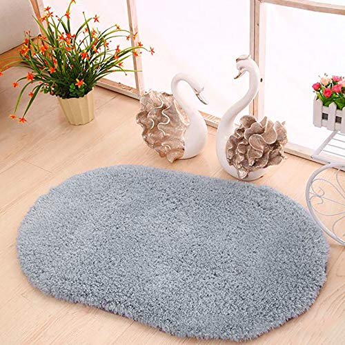 Saclerpnt Teppich Verdicken Sie ovale Wohnzimmer Wolle Bettvorleger Sofa Matte Fußmatte Bodenmatte Flur Tür Schrittmatte Badezimmer Matte 50x80cm,Grau