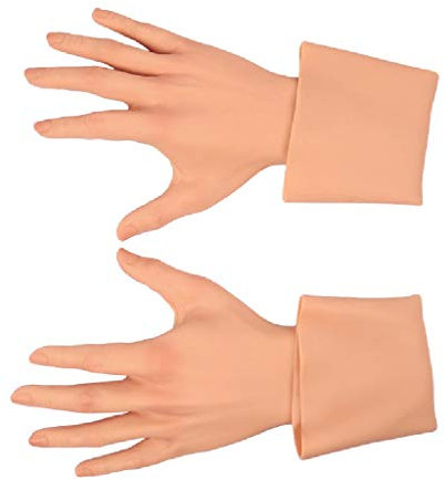 Silicone Female Glove with Nails Realistic with Artificial Skin Texture for Skin Burn Crossdressers Drag Queen Male to Female (Color : Color 1)