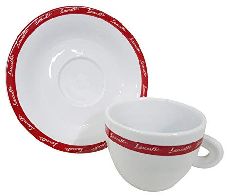 Lucaffe Milchkaffee Tasse Randlogo 350 ml mit Unterteller