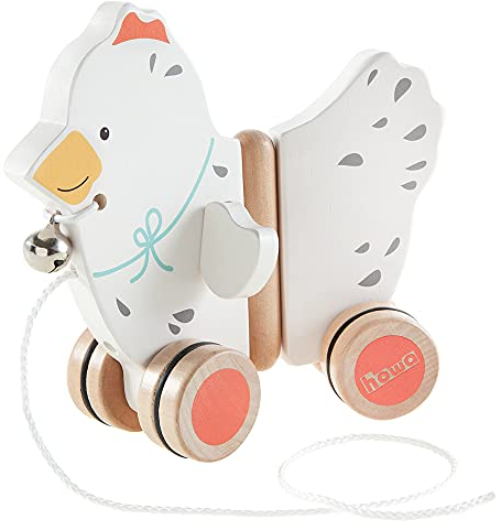 howa Nachziehtier Huhn Marry - Babyspielzeug ab 1 Jahr, Nachziehspielzeug aus Holz, Baby Spielzeug mit Glocke und beweglichen Flügeln, Holzspielzeug Geschenk ab 1 Jahr 6024