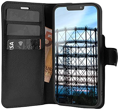 JT Berlin Bookcase Schöneberg Kunstleder Hülle kompatibel mit Apple iPhone 13 Mini [TPU Schale im Inneren, Standfunktion, Kartenfächer, Magnetverschluss] schwarz, 10766