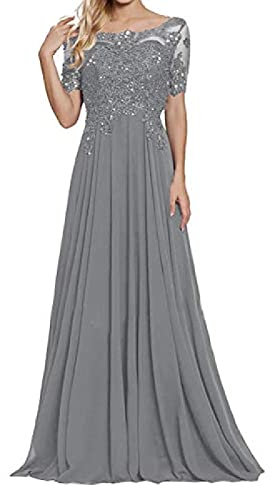 yhfshop Abendkleider Damen Ballkleid,Schulter-Kurzarm-Partykleid mit Spitzenapplikationen-grau_50,Damen Abendkleid Lang Hochzeitskleid