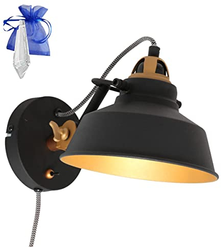 Christoph Palme Leuchten Wandleuchte Industrial Schwarz Gold Matt Fassung E27 1-Flg. Vintage im Industrie Design Retro Ohne Lampe 3087ZW + Kristall Giveaway