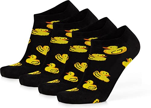 2 Paar Lustige Sneaker Socken mit verschiedenen Motiven und Farben bestehend aus Baumwolle, Polyamid und Elasthan Farbe Ente Größe 42-47