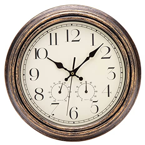 ACCSHINE Wanduhr mit Thermometer und Hygrometer Lautlos Vintage 30cm Römische Ziffer Quarz Groß Batterie Betriebene Einfach zu Lesen für Zimmer Zuhause KüChe Schlafzimmer Büro Schule