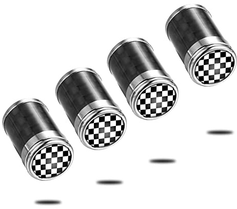 Car Tyre Carbon Fiber Valve Caps, Carbon Fibre Valve Caps, Sport Style, Dustproof, Prevent Corrosion, Airtight, Protect Your Valve Stem,Carbon Fiber Black and White Grid Sport Style