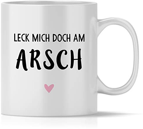 mindmonkeys® Tasse mit Spruch Leck mich mit Spruch Witzig Geschenk Geschnekidee zum Geburtstag Keramik 300 ml