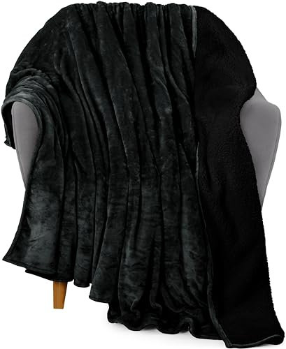 Utopia Bedding Sherpa-Decke, Überwurf, Größe [schwarz, 127 x 152 cm] – 480 g/m², dickes, warmes Plüsch-Fleece, wendbare Decke für Bett, Sofa, Couch, Camping und Reisen