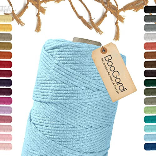 BooGardi Makramee Garn · viele Farben · Babyblau 3mm x 200m · 3mm oder 5mm · Wollgarn · kreatives knüpfen weben Stricken · DIY Boho Garn