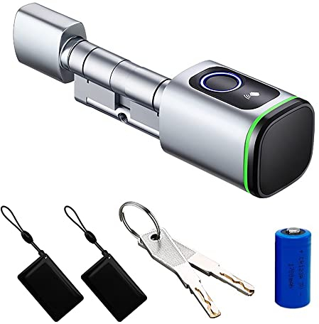 zemismart BLE Smart Türschloss Zylinderschloss Elektronisches Schloss,Passwortsperre/Fingerabdruck/IC/Schlüssel/Tuya APP Entriegelnfür,Schließzilinder Länge einstellbar(Silber 60-90mm)